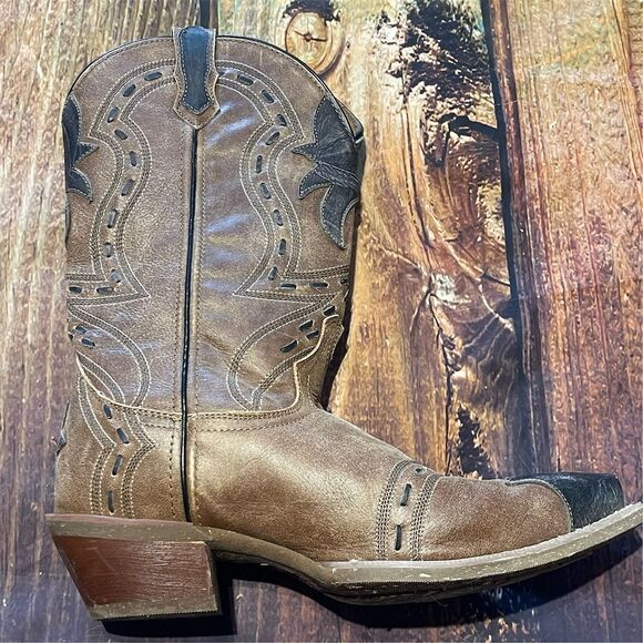 Laredo Porter Men's Tan Leather Western Boots Snip Toe Size 8D - Picture 2 of 9